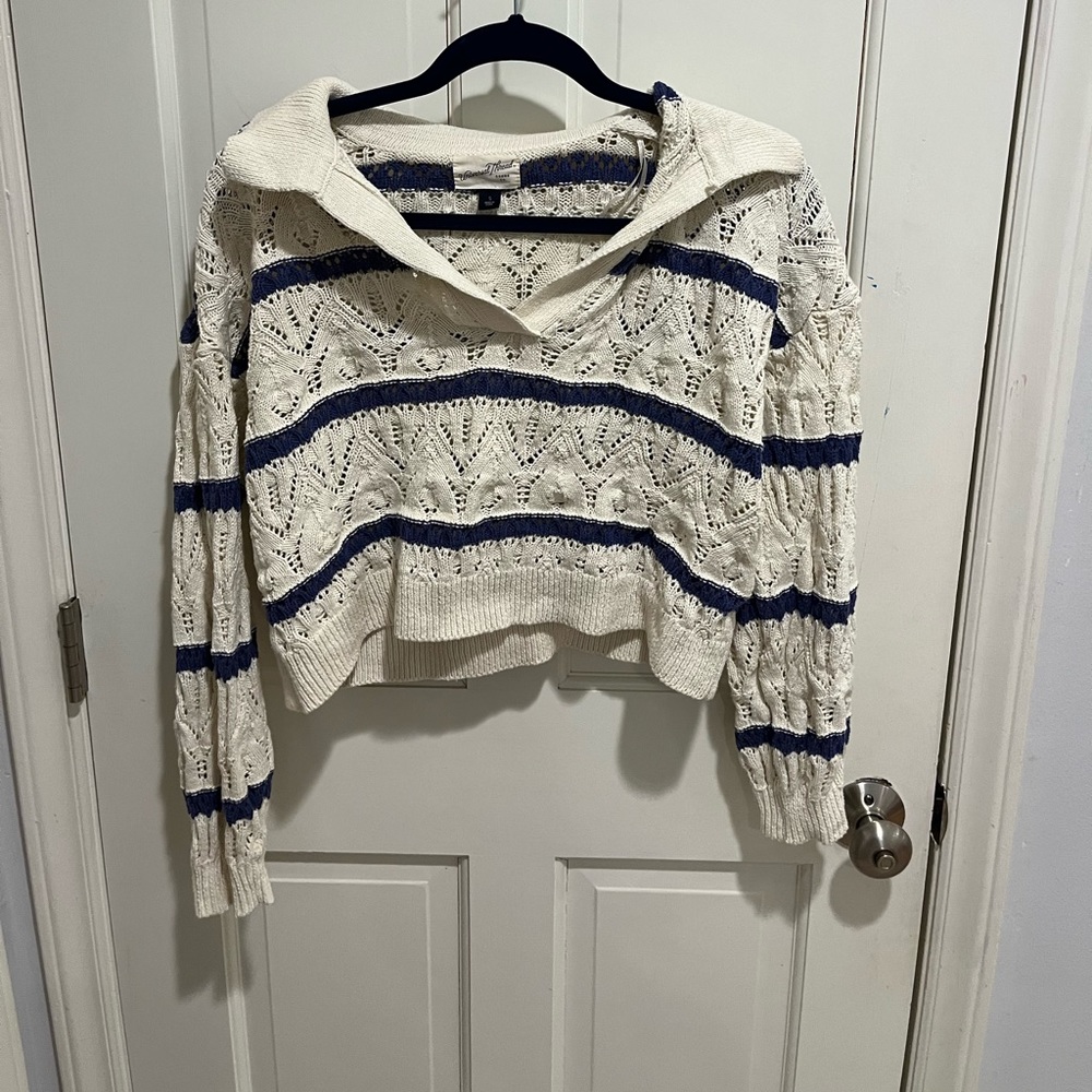 Blue and white collared sweater
